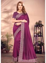 Vichitra Blooming Wine Party Wear Embroidery Work Saree